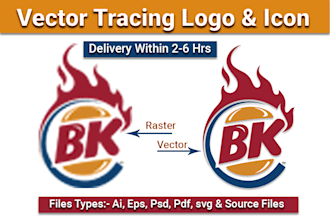 do manual vector tracing, redraw, logo to vector in 6 hrs