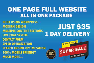 create responsive wordpress landing page design, one page website