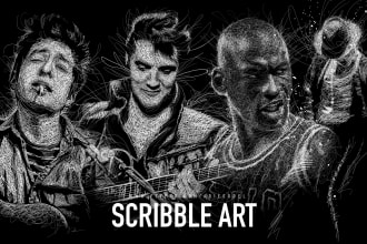 draw scribble art on black background