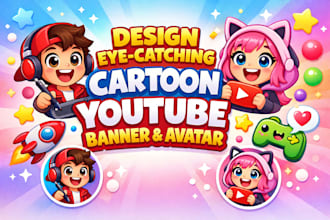 design eye catching cartoon youtube banner and avatar