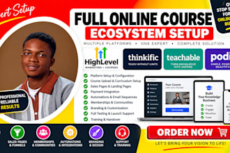 setup your online course website on gohighlevel, thinkific, teachable, podia