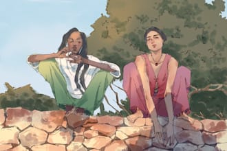 draw stylized characters with a water color style