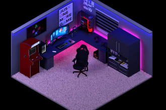create a 3d isometric room  or scene in cinema 4d