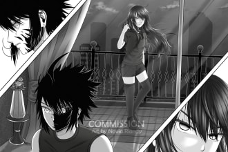 do sketch, lineart, and manga comic with anime style