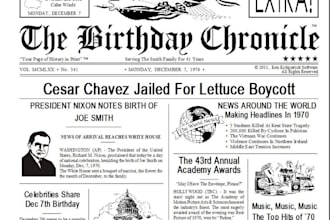 a mock newspaper front with genuine news from the Day anybody was Born