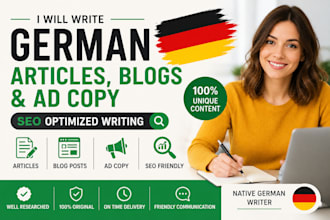 write SEO optimized german articles, blog posts, and ad copy