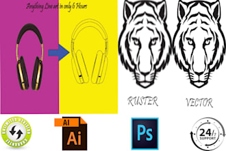 draw vector line art , vector tracing in 6 hours