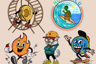 draw you cartoon vintage logo for tshirt