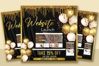 design website launch, grand opening, and birthday flyers