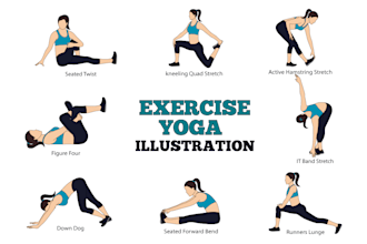 draw people exercise, yoga, workout, fitness illustration