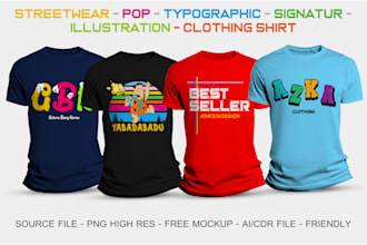 do trendy t shirt design or streetwear clothing design
