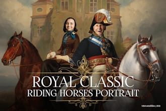 create royal riding horses portrait in high quality