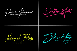 do clean signature, cursive logo, handwritten fonts or text