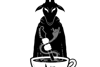 create a black and white, dark, cartoon logo