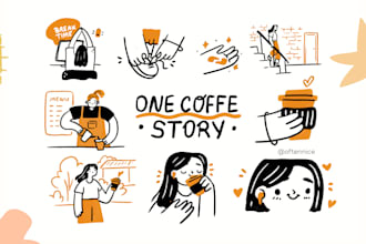 do cute doodle illustrations for stickers, website, icons