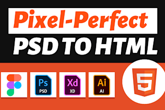 convert PSD, figma, xd to HTML CSS, pixel perfect responsive web template