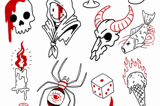 make you a cute black and red linework tattoo design