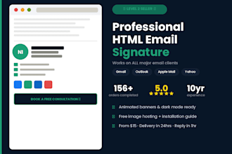 design a professional HTML email signature for gmail, outlook and apple mail