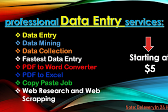 do fastest data entry, copy paste, web research,data collect