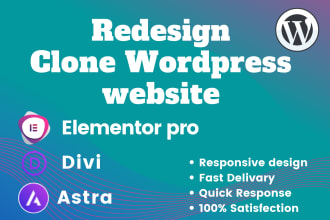 redesign duplicate clone wordpress website using elementor astra or divi