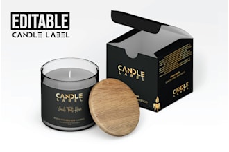 design custom editable candle label with logo and box design