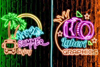 design neon logo, neon sign, glowing text