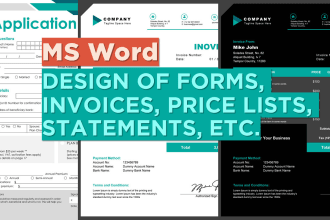 design forms, invoices, price lists, menus in ms word