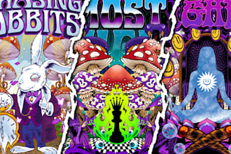 design stoner trippy weed mushroom psychedelic tshirt and label