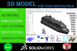 do solidworks 3d cad model obj stl dxf step for your sketch