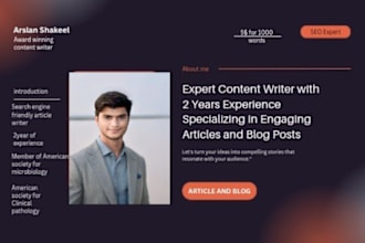 your content writer, article writer, or blogpost writer with SEO specialties