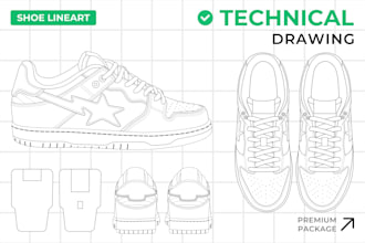 draw lineart shoes for technical drawing