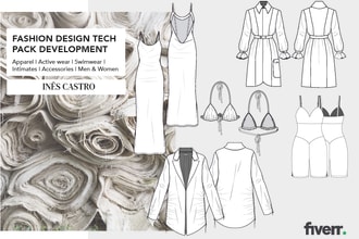 create professional fashion tech packs and flat sketches
