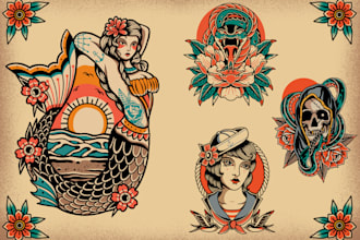 draw aesthetic old school tattoo design