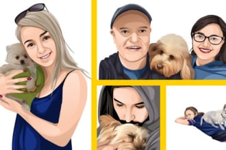 cartoon your portrait with pets or couple for valentine