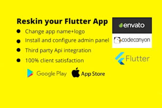 reskin rebrand any flutter app, codecanyon android, ios app