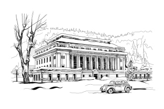 vector sketch favorite place, city, house portrait