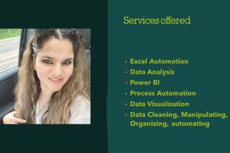 create data visualization dashboard , analyze automate excel