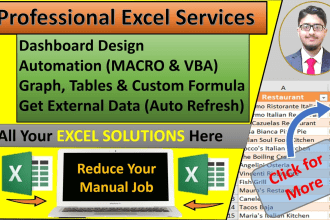 do expert excel formula, graphs, dashboard, automation with vba, macro