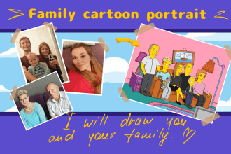 draw yellow cartoon portrait for a couples