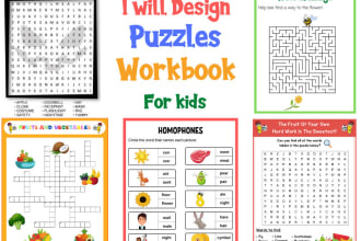 design maze, crossword and word search puzzles workbook