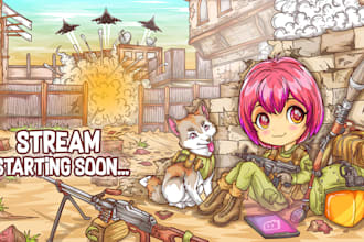 draw cute anime starting soon, offline and other twitch screens