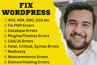 fix 403, 404, 500, 503 errors in wordpress website, critical error, fatal error