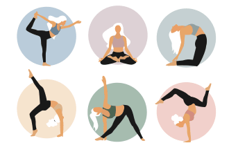 draw flat yoga pose, workout, fitness illustration of people