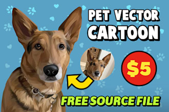 draw your dog, cat, or any pet into cartoon vector portrait