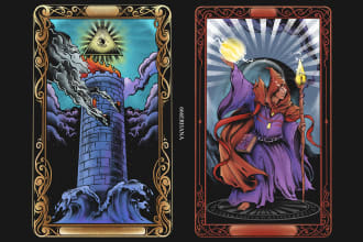 draw illustration tarot card, board game, box, cover etc