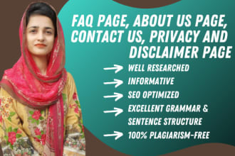 write faqs, about us, contact us, privacy policy, disclaimer page for you