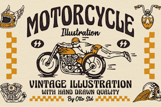 create vintage design motorcycle hand drawn quality