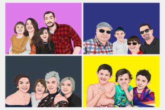 draw a family or a group into vector cartoon portrait