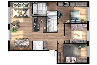 create 2d colored floor plans with furniture layout for airbnb or real estate