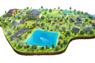 create 3d or 2d map illustration for game or web design